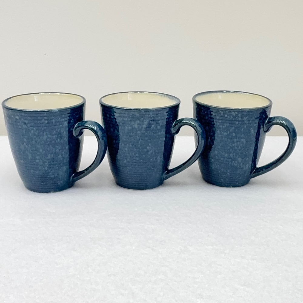 Sango Jewel Blue 4893 Coffee Tea Mugs Set of 3 Speckled Blue Cream Stoneware